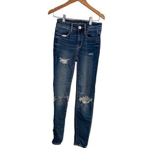 American Eagle Women's Hi-Rise Jegging Jeans Size 00 Short Blue Ripped Denim